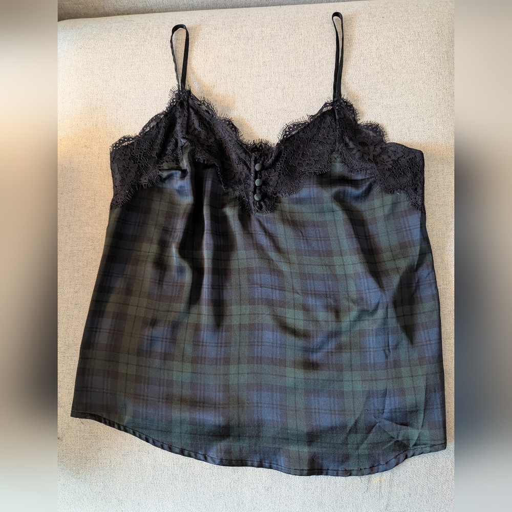 Plaid Lace Trim Cami Top